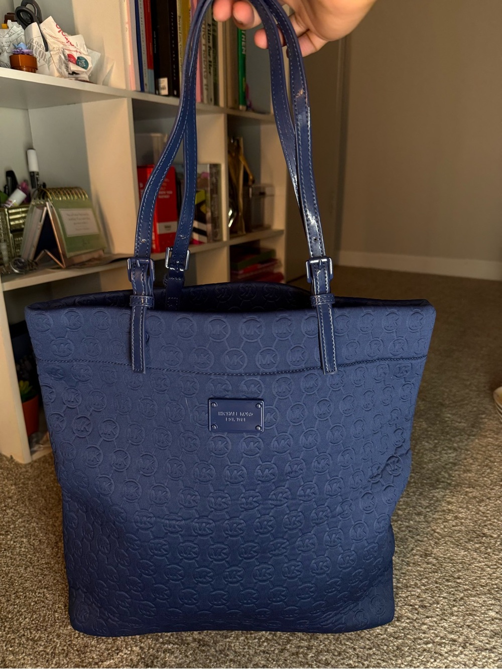 Michael Kors Navy Embossed Logo Tote